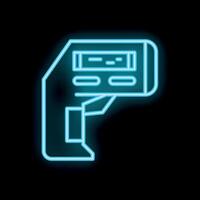 Neon icon of digital infrared thermometer showing temperature vector