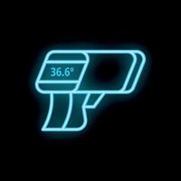 Neon icon of digital infrared thermometer showing normal temperature vector