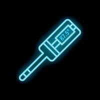 Blue neon digital thermometer showing temperature on black background vector