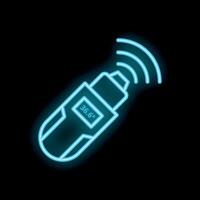 Digital wireless thermometer transmitting body temperature data in neon style vector