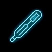 Neon medical thermometer showing temperature icon glowing on black background vector