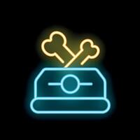 Bright neon chest with bones appearing from it on black background vector