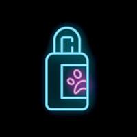 Neon icon of pet shampoo glowing on and off on black background vector