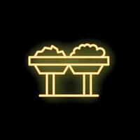 Glowing neon line icon representing a pet feeder, isolated on a black background vector