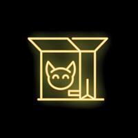 Neon icon of opened box with cat food on black background vector