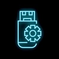 Neon usb flash drive icon glowing on black background vector