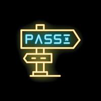 Neon sign showing direction to pass on black background vector