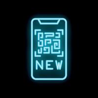 Smartphone showing new qr code neon sign on black background vector