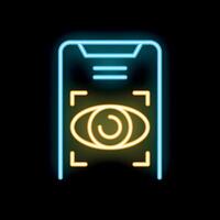 Neon icon of a smartphone scanning an eye with facial recognition software vector