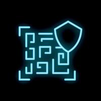 Neon blue shield protecting qr code on black background vector