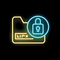Neon icon of locked file folder representing data security vector