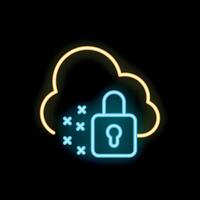 Neon icon of locked cloud computing with data protection vector