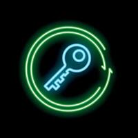 Neon key rotating inside a circle on black background vector