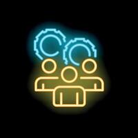 Neon icon representing teamwork with gear and people vector