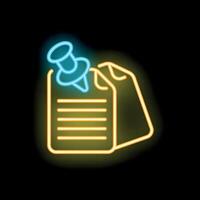 Neon icon of a push pin fastening notes vector
