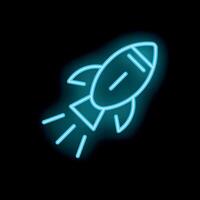 Neon blue rocket taking off from ground leaving trail vector