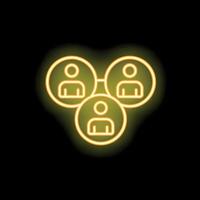 Neon icon of three people network representing teamwork vector