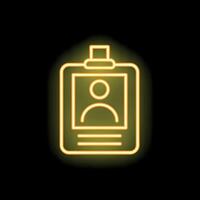 Yellow neon icon of an id card or name tag on black background vector