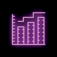 Neon sign representing growing statistics with bar chart on black background vector
