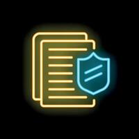 Neon shield protecting documents icon illustrating data protection vector