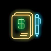 Neon sign representing signing a contract, making money, or taking notes about finances vector