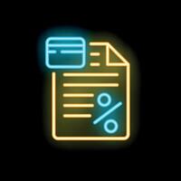 Neon icon of credit card bill showing interest rate vector