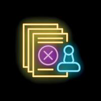 Neon icon of stamping a document with a rejected status vector