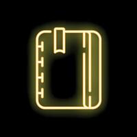 Yellow neon glowing symbol of a notebook with a bookmark vector