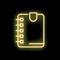 Yellow neon notebook icon glowing on black background vector