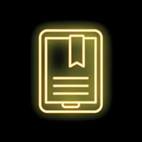 Neon icon of smartphone displaying open e book with bookmark vector