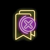 Neon icon of bookmarks with delete sign on black background vector