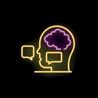 Neon sign of human head profile with brain and speech bubbles communicating vector