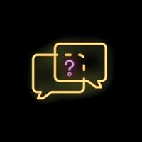Neon question mark chat bubble glowing on black background vector