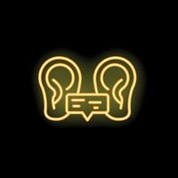 Neon icon of ears listening to a message representing communication vector