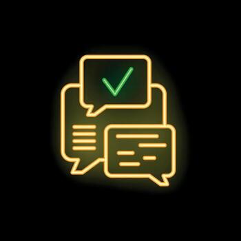 Neon icon of three speech bubbles showing successful communication vector
