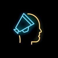 Neon sign representing a head with a megaphone inside talking about marketing vector