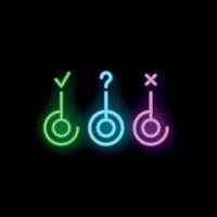 Neon icons showing check mark, question mark and cross mark vector