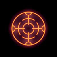 Neon sign representing a crosshair in a circle glowing on a black background vector