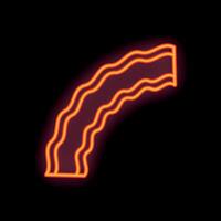 Bright orange neon sign showing a slice of bacon on black background vector