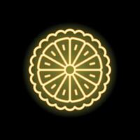 Neon icon of a lemon or orange slice glowing on black background vector