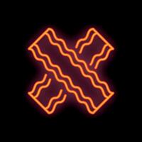 Glowing neon sign of two pieces of bacon forming an x shape vector