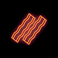 Glowing neon sign with two bacon strips on black background vector