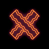 Two pieces of bacon forming a cross shape neon sign vector