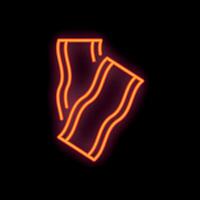 Neon sign showing two slices of crispy bacon on black background vector