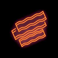 Glowing neon sign representing bacon rashers on black background vector