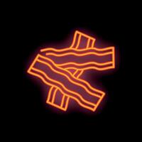 Glowing neon sign of three slices of crispy bacon on black background vector