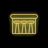 Neon sign showing bar counter with stools on black background vector