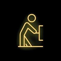 Person pushing button neon sign on black background vector