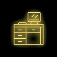 Neon office desk with computer shining in the dark vector