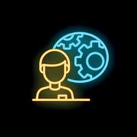 Man planning global business development strategy neon signboard icon vector
